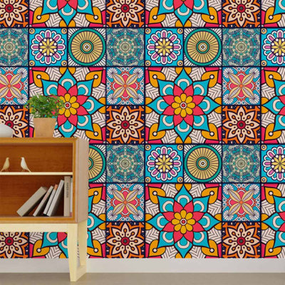 Indian Mandala Colourful 96" L X 24" W Peel And Stick Wallpaper N015040