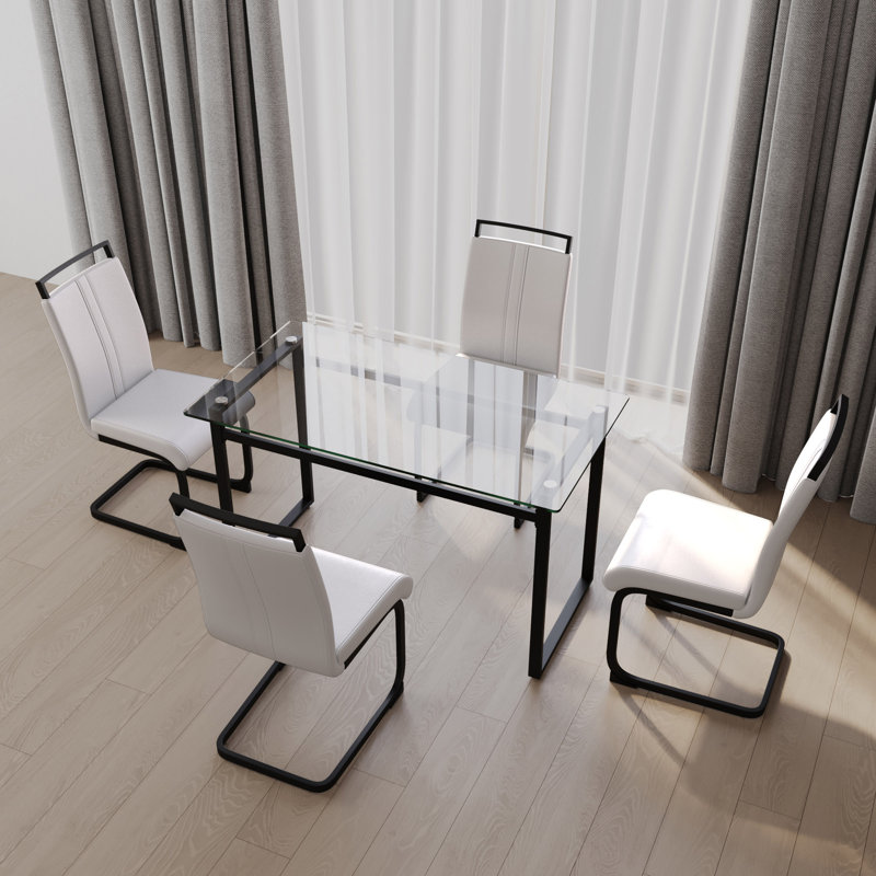 Ensemble de table de salle à manger en verre pour 4 personnes, ensemble de table et chaises pour la cuisine, Blanc