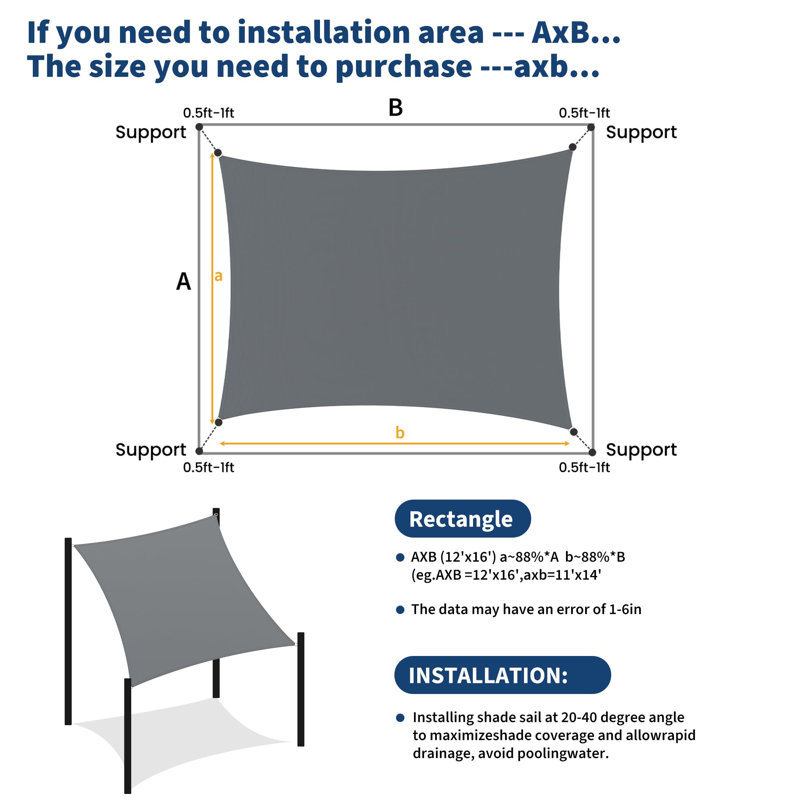 Heavy Duty UV Block Rectangular Sun Shade Sail Canopy for Outdoor Patio, Garden, Deck, Yard – 12x16FT, Weather Resistant, Easy Installation – Dark Gray