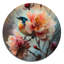 «Blue Little Bird On Rose Tree Banch II», art mural rond en métal à motif floral-88629271