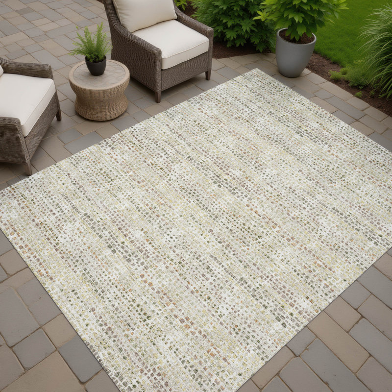 Machine Washable Indoor/Outdoor Chantille ACN2641 Abstract Rug, Ivory, 9' x 12'