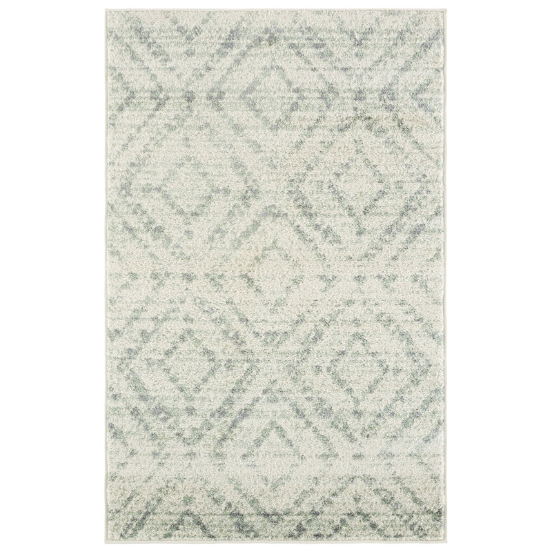 Tapis ivoire / vert à motif géométrique Almus, Rectangulaire 3 pi x 5 pi