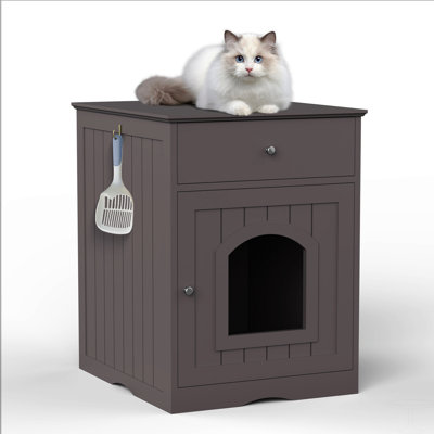 Wooden Pet House Cat Litter Box Enclosure With Drawer, Side Table, Indoor Pet Crate, Cat Home Nightstand