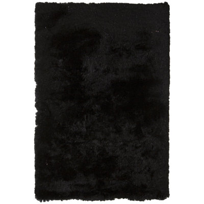 Tapis noir à poils longs fabriqué à la main Shaylène