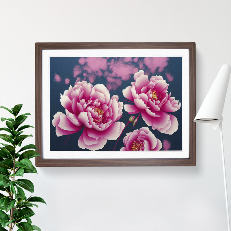 Magnetic Peony Flowers - Framed Print, 46cm H x 64cm W x 2cm D, Walnut