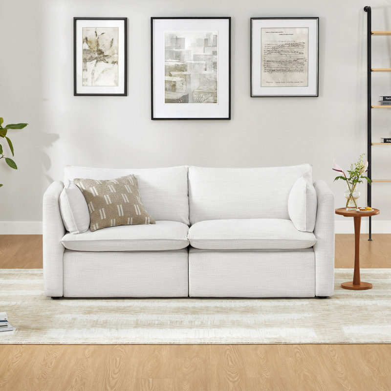 80" W Super Wide Modular Power Sofa with 2 Pillows, White