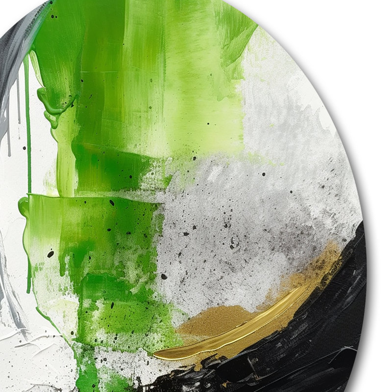 «Green and Black Geometric Enchantment I», art mural rond en marbre abstrait, H 36 po x l 36 po x P 1 po