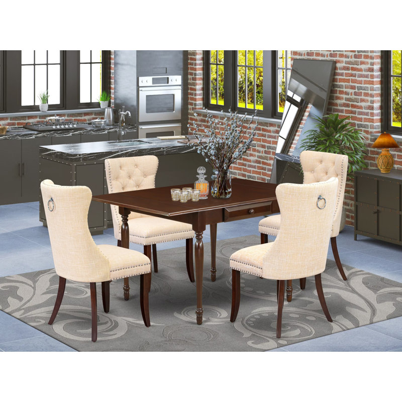 L'ensemble de table de cuisine 5 pièces contient une table de salle à manger rectangulaire avec Dropleaf et 4 chaises rembourrées, acajou