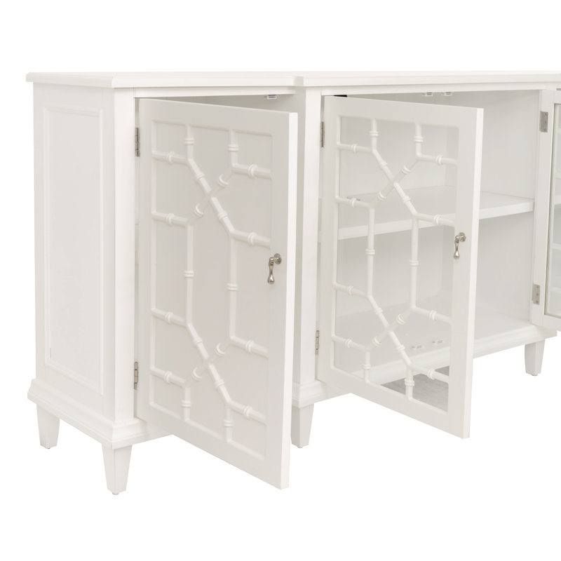 Retha 84in Wooden 4 Door Credenza in White, White