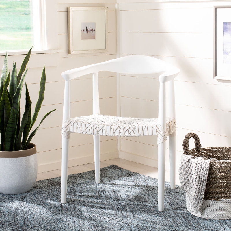 Kazbah 18.9'' H Leather Upholstered Armchair, White