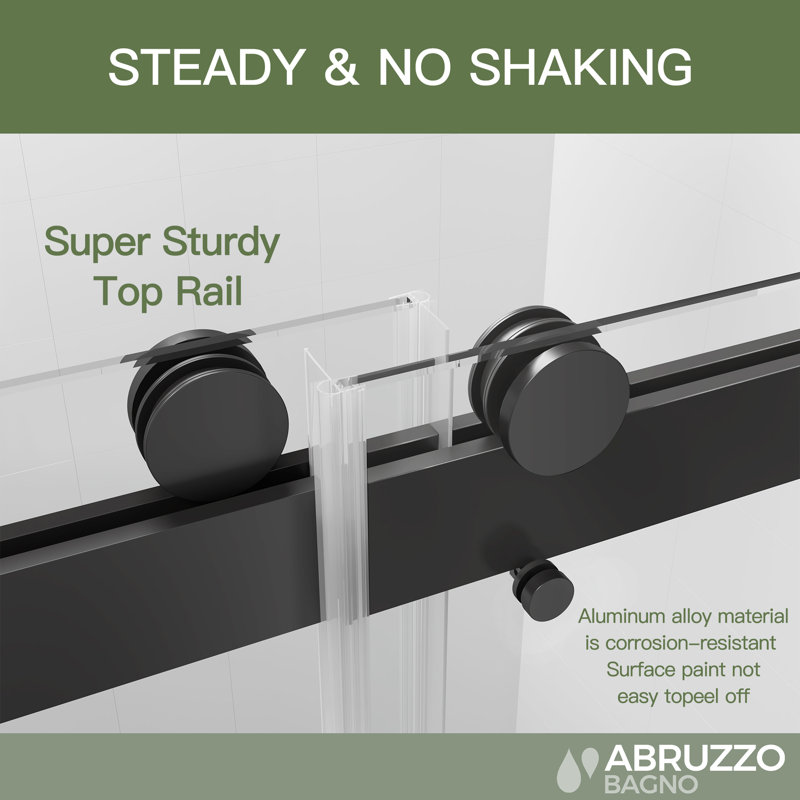 Black Frameless Sliding Shower Door with Tempered Glass