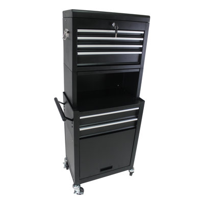 Armoire à outils sur roulettes, coffre à outils roulant verrouillable à 6 tiroirs avec 4 roues universelles, organisateur de rangement de boîte à outils détachable 2 en 1 pour atelier de réparation