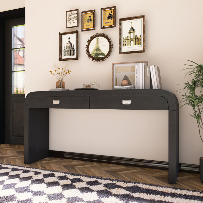 Wooden Entryway Table With Burl Veneer, Black