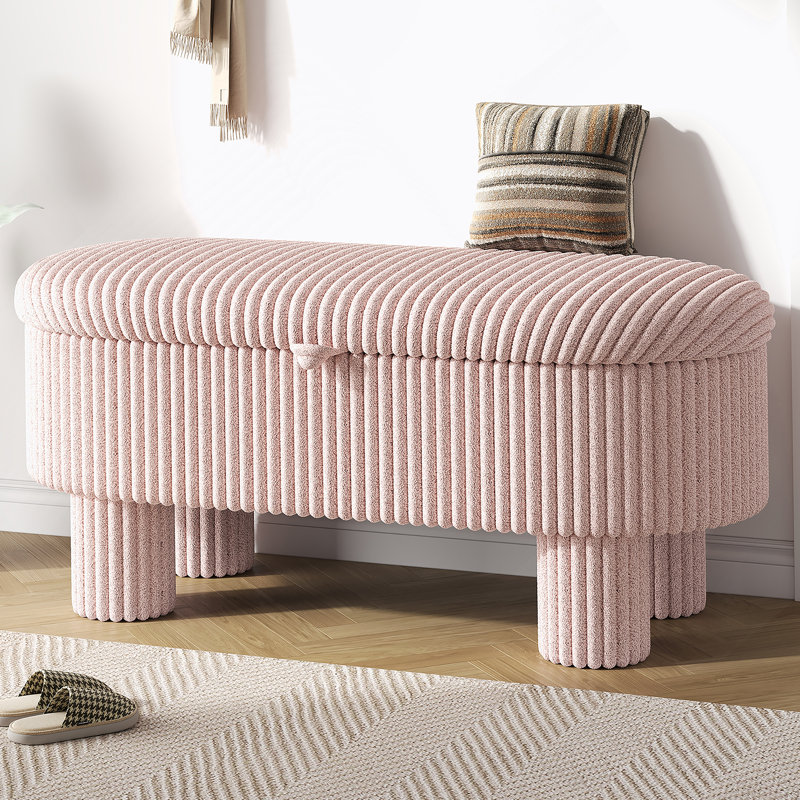 Repose-pieds moderne avec rangement et repose-pieds en velours côtelé et banc pour le salon, la chambre à coucher et le vestibule, rose
