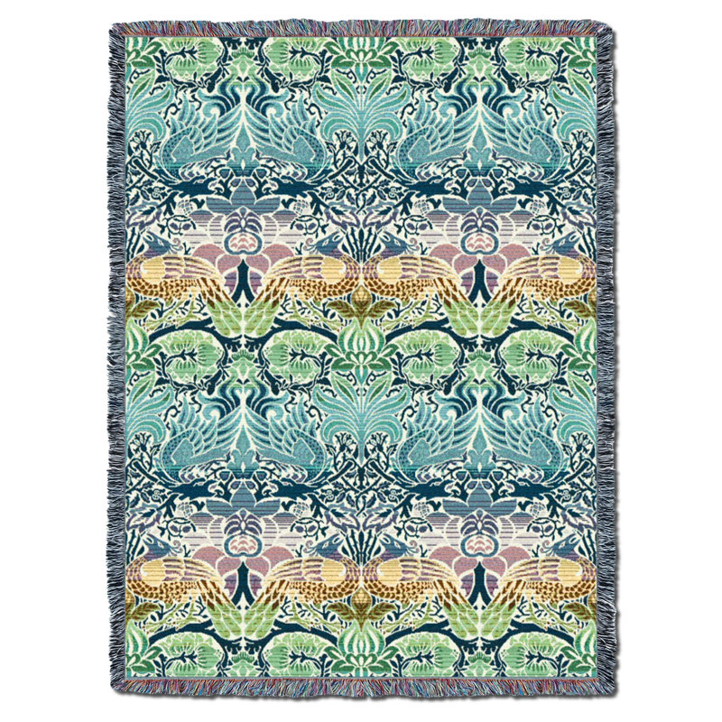 Couverture pastel Pure Country Weavers William Morris Dragon and Peacock - Artisanat - Jeté en coton tissé à la main - fabriqué aux États-Unis (72 x 54)