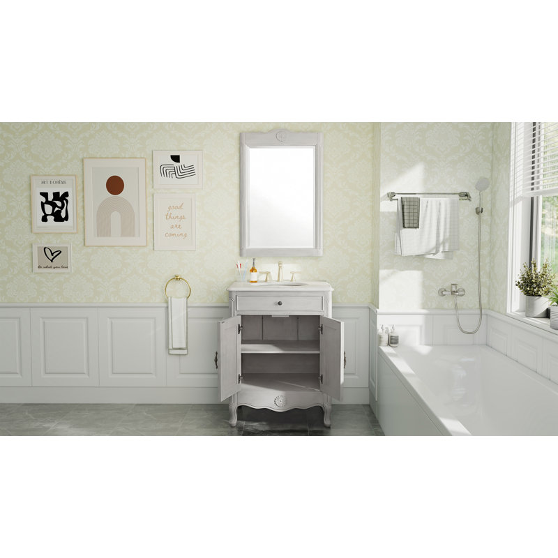 26'' Single Bathroom Vanity with Marble Top, Gray