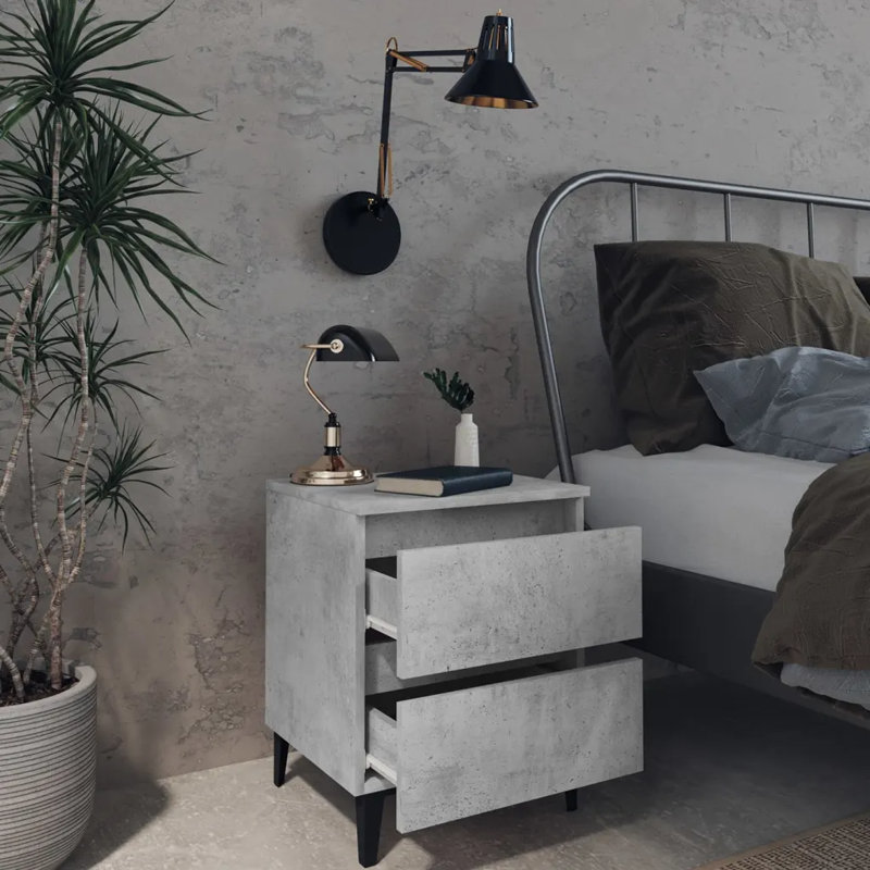 40 cm W Bedside Table, Concrete Grey, 1