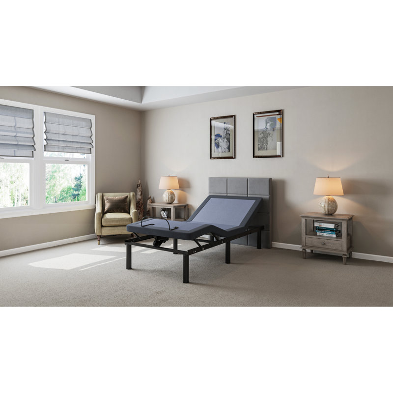 Base de lit grand réglable Bt2000 - positions de gamme complète, télécommande sans fil, 1 position de mémoire programmable, tête et pied réglables, capacité de 850 lb, fonction de configuration des positions de gamme bleu et gris,