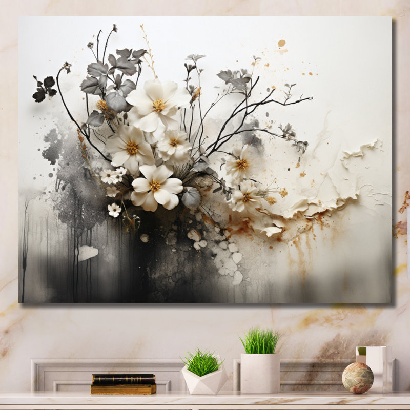 Bohemian Earthly Floral Collage I - Abstract Boho Wall Art, 24" H x 32" W, Wrapped Canvas, No Frame