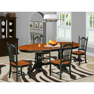 Ensemble de table de salle à manger 5 pièces comprenant une table ovale en bois avec papillon et 4 chaises de cuisine, noir et cerise