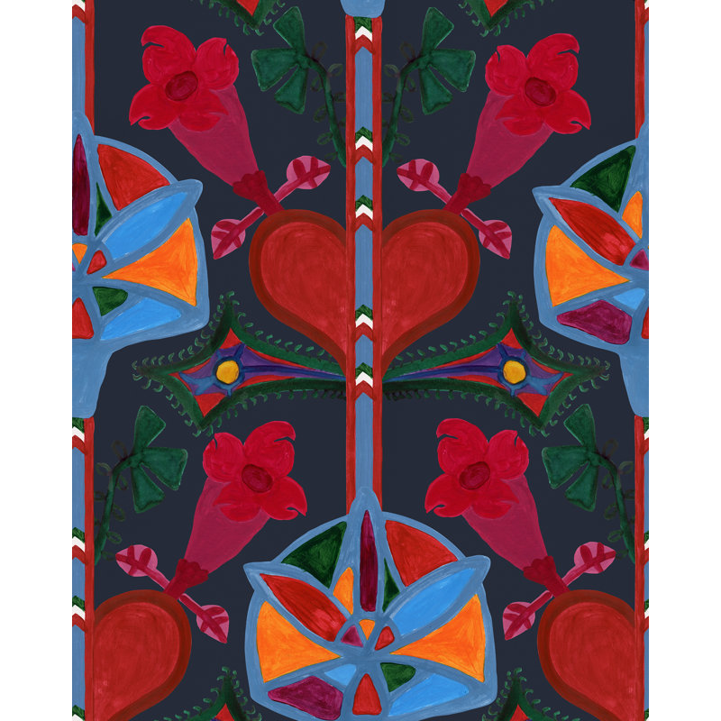 GINGERBREAD Cream Wallpaper, Anthracite/Red/Green/Blue/Orange