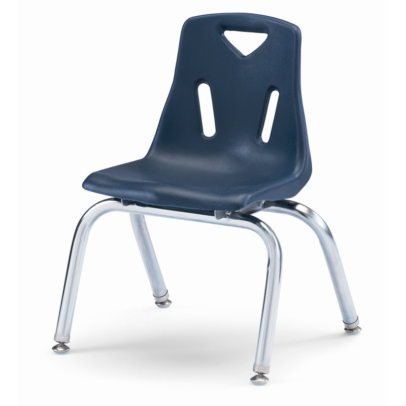 Classic Navy Metal Stacking Chair with Chrome-Plated Legs