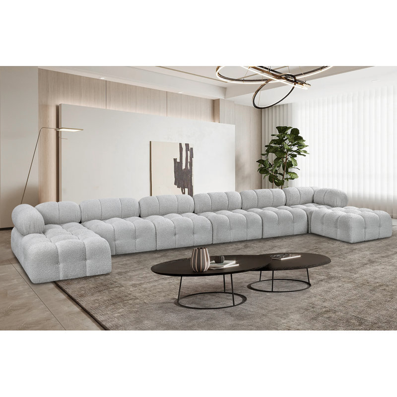 Canapé modulaire rembourré 204 po Ames, Tissu gris bouclé