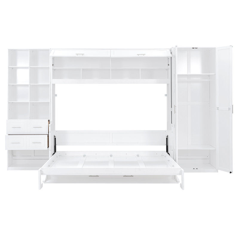 Grand lit escamotable mural avec placard, tiroirs et tablettes