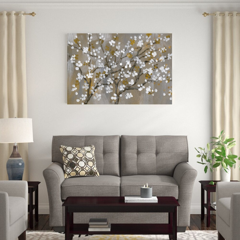 Fleurs peintes en blanc et brun, H 32 po x l 48 po