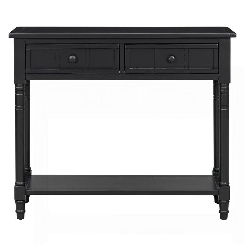 Daisy Series Console Table Traditional Design With Two Drawers And Bottom Shelf (Black), Black