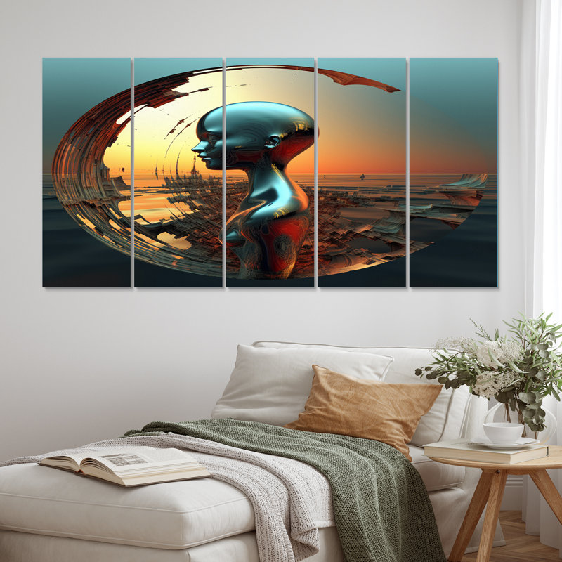 A.I. Robot Dreams Of Singularity II - Robot Wall Art Print - 5 Equal Panels