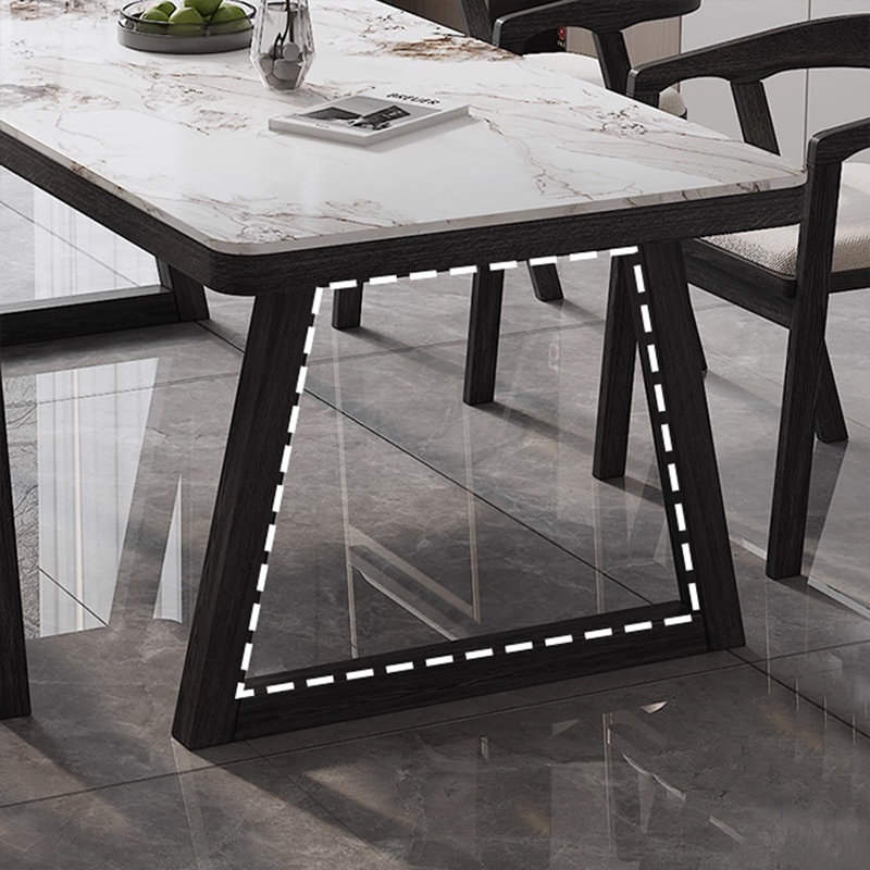 Table de salle à manger noire en pierre frittée rectangulaire + bois massif, H 29,53 po x L 70,87 po x l 31,5 po
