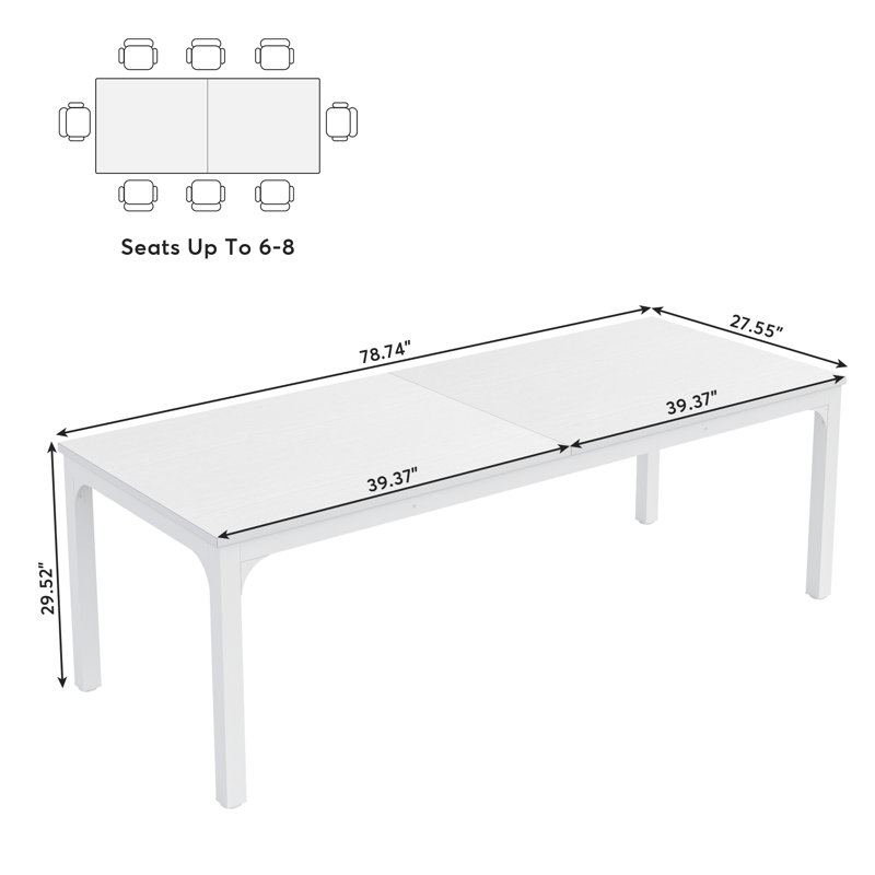 Frodeen Rectangular Large Long Dining Table, White, White
