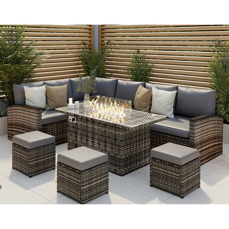 Luczak Rectangular 9 Person 140Cm L Outdoor Fire Pit Dining Table Set
