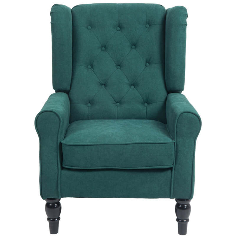 Lachesis Wingback Chair,wood, Green Fabric