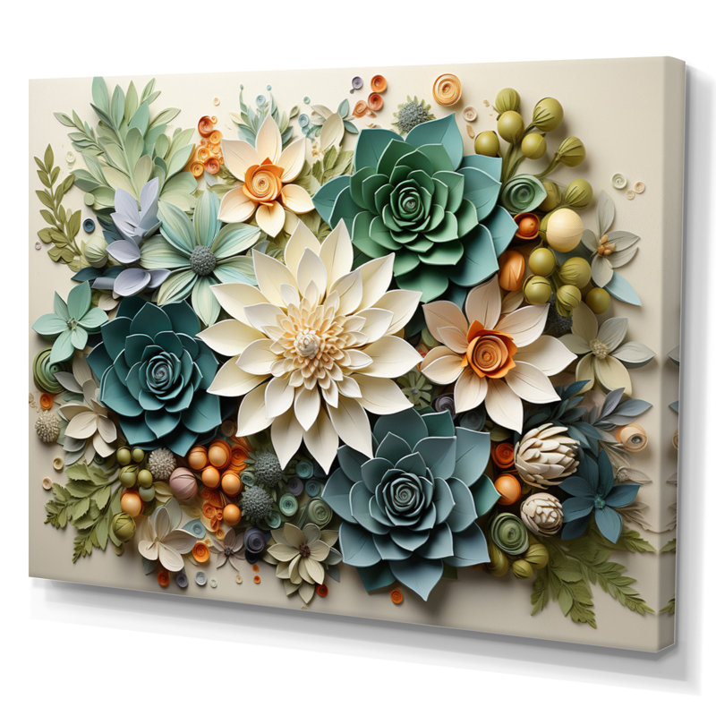 Plantes vertes succulentes sereines - Art mural, H 30 po x l 40 po, Toile tendue, No Frame