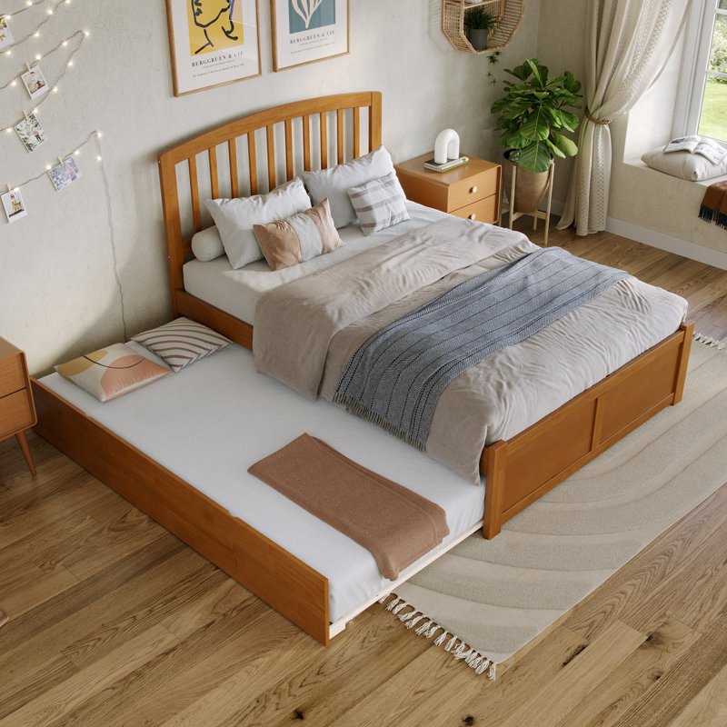 Marlton Solid Wood Platform Bed with Panel Footboard and Trundle, Full / Double