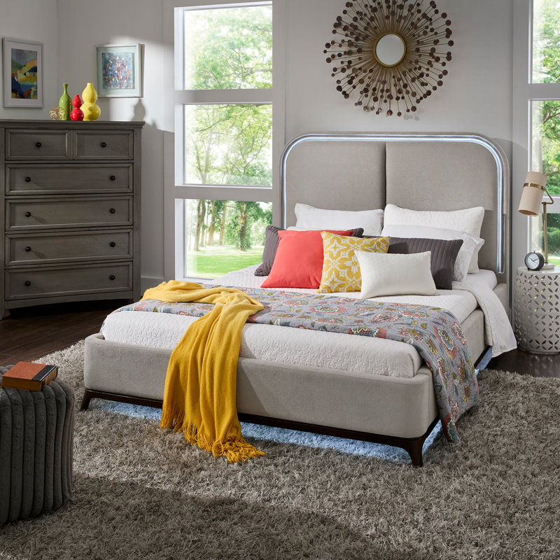 Lit plateforme tapissier Savannah, Grand, Gris