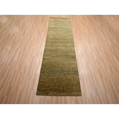 Tapis noyer brun 2 pi 8 po x 8 pi, motif d'herbe moderne, noué à la main, tissage plus dense, laine et soie, velours doux, tapis oriental