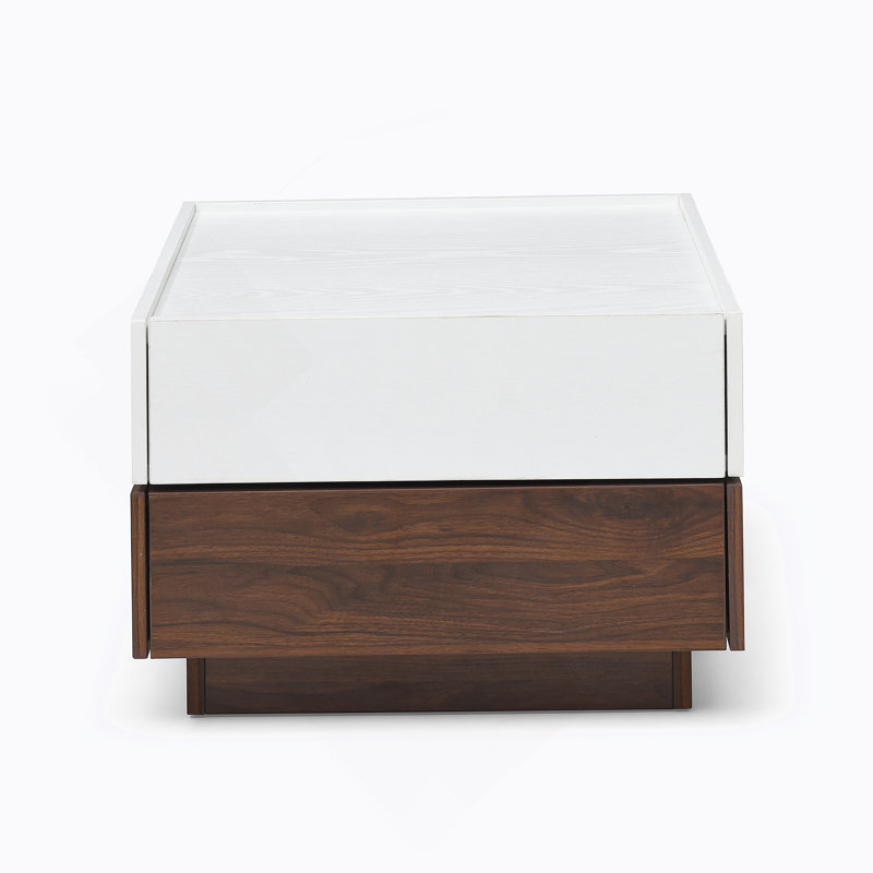 Table basse rotative à 2 tiroirs, table haute en bois à 2 niveaux avec rangement