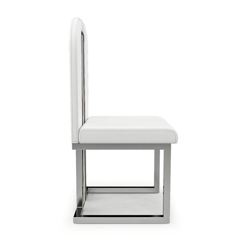 Leather Dining Chair, White, Chrome, 8
