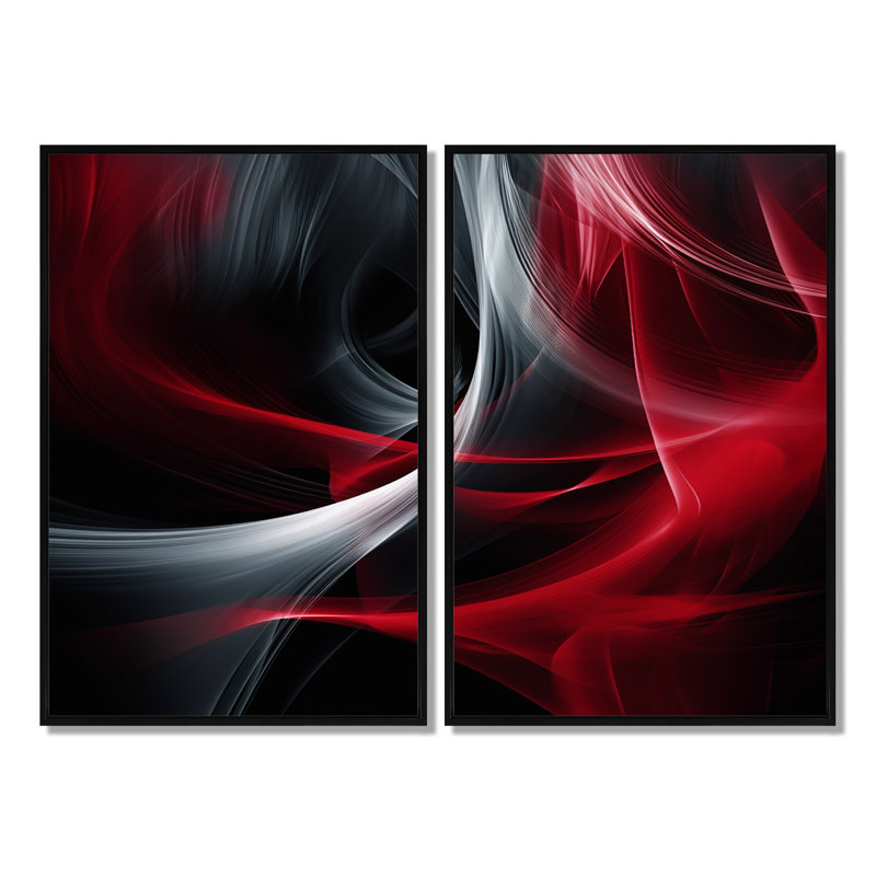 «Red» noir contemplative Abstraction X - art mural rouge, Noir, H 36 po x l 48 po, Reproduction avec cadre flottant