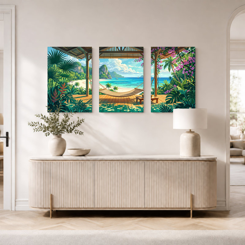 Ensemble de 3 toiles tropicales, H 24 po x l 16 po x 3 pièces