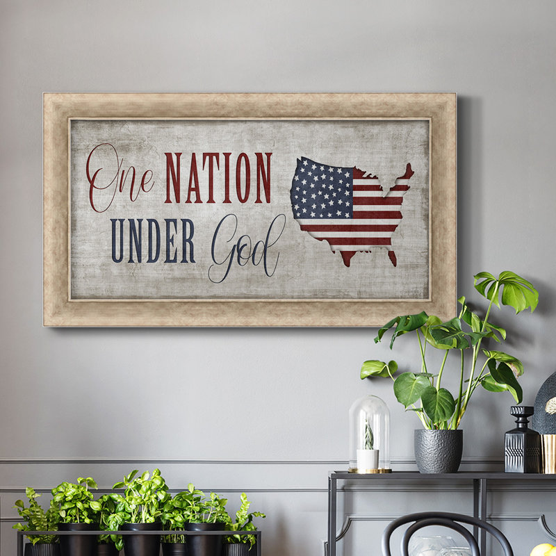 " One Nation under God " Print, 21" H x 37" W x 1.25" D, Gray Framed Canvas