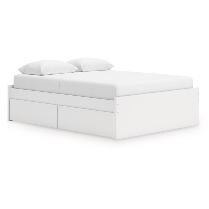 Onita Queen Platform Bed With 1 Side Storage, White, Queen