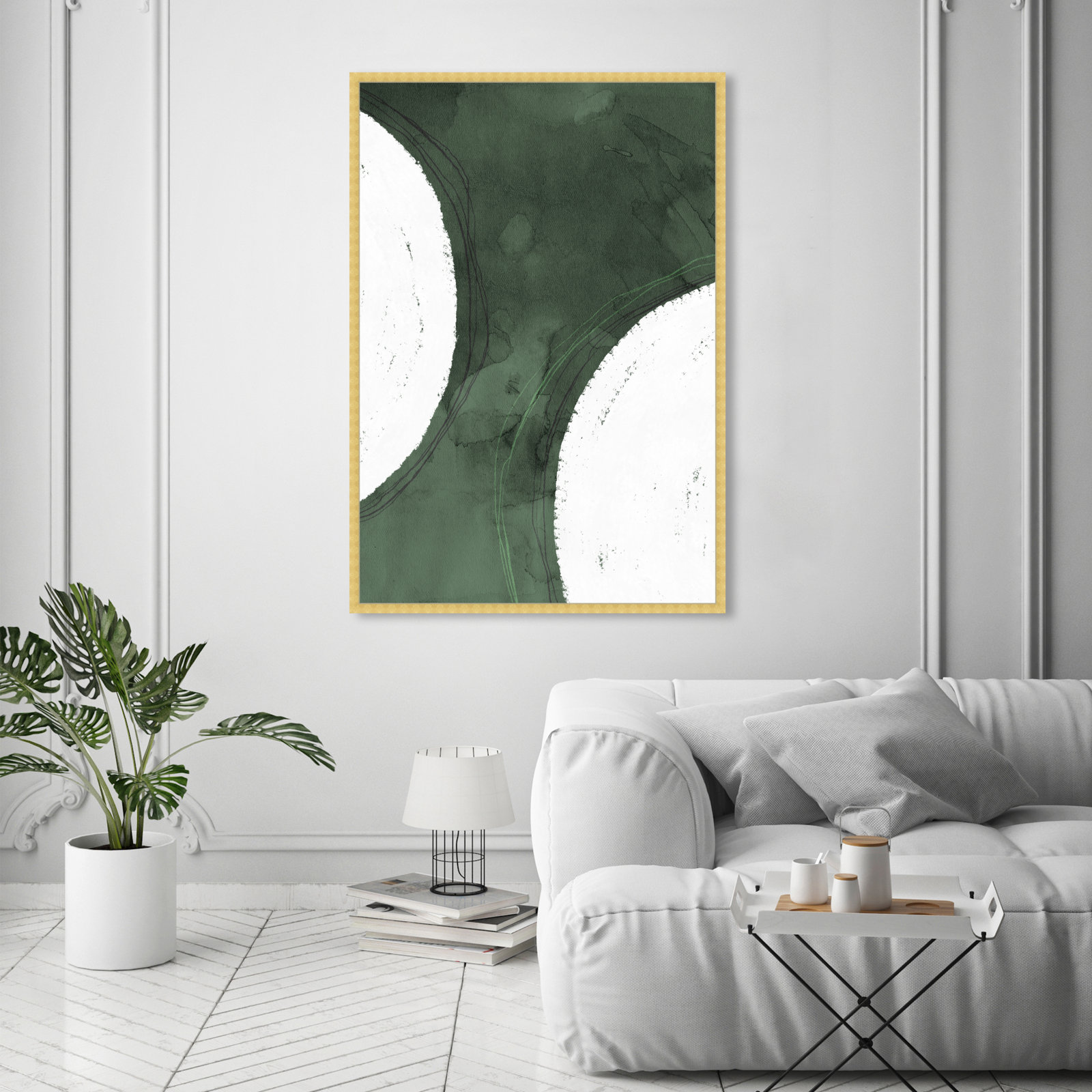 Green Moon Painting by Oliver Gal, 56" H x 38" W x 0.5" D, Gold