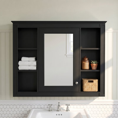 Armoire à pharmacie rectangulaire en panneau de fibres à densité moyenne 35 po avec miroir et 6 tablettes ouvertes