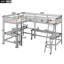Lit mezzanine simple en L avec 2 bureaux encastrés en bois gris - Élégant et spacieux