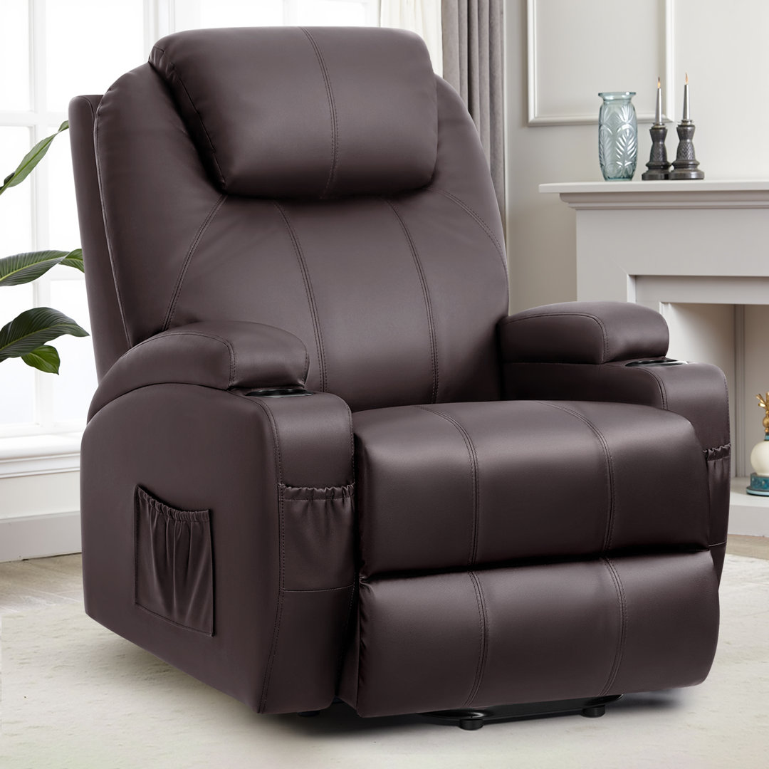 Deonn 34 Wide Power Lift Recliner Chair PU Leather with Massage Ergonomic Latitude Run® Upholstery 