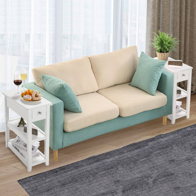 End Table Set with Storage, White